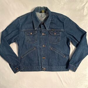 Vintage 70s Wrangler No Fault Denim Jean Jacket Blue Sz 42 Made USA 74126NV